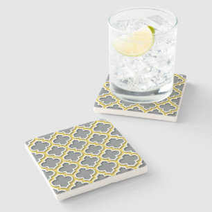 Charcoal Pineapple White Moroccan Quatrefoil #5DS Stone Coaster