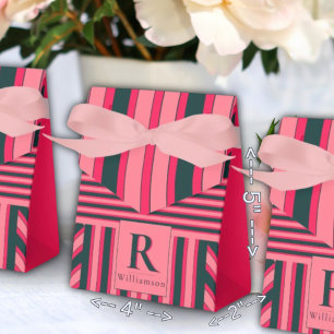Charcoal Pink Stripes Editable Elegant Monogram Favor Box
