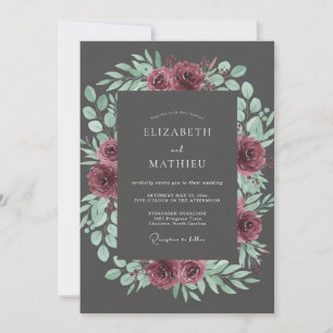 Charcoal Plum Peony Wedding Invitation