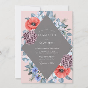 Charcoal Poppy Lavender Wedding Invitation