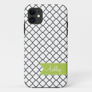 Charcoal Quatre Foil with Custom Monogram Ribbon iPhone 11 Case
