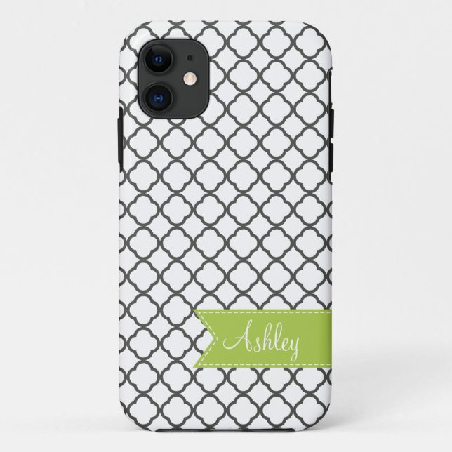 Charcoal Quatre Foil with Custom Monogram Ribbon Case-Mate iPhone Case (Back)