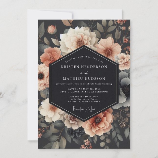 Charcoal Romantic Bloom Wedding Invitation (Front)