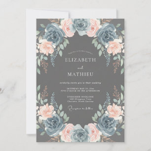 Charcoal Romantic Botanical Wedding Invitation