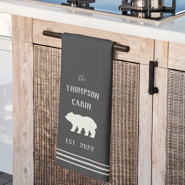 Charcoal Rustic Bear Personalized Kitchen Towel (Creator Uploaded)