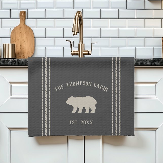 Charcoal Rustic Bear Personalized Kitchen Towel (Creator Uploaded)