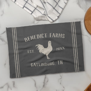 Charcoal Rustic Chicken Personalized Farm Name Kitchen Towel