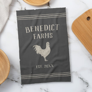Charcoal Rustic Chicken Personalized Farm Name Kitchen Towel
