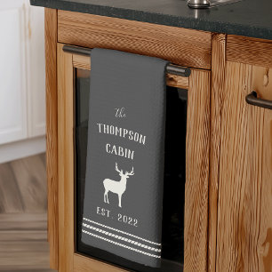Charcoal Rustic Deer Personalized Kitchen Towel