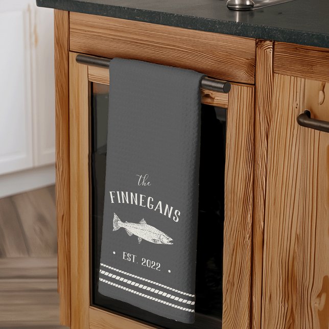 Charcoal Rustic Fish Personalized Kitchen Towel (Creator Uploaded)
