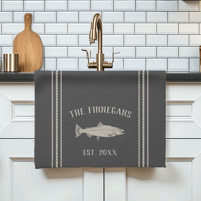 Charcoal Rustic Fish Personalized Kitchen Towel (Creator Uploaded)
