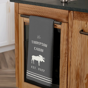 Charcoal Rustic Moose Personalized Kitchen Towel