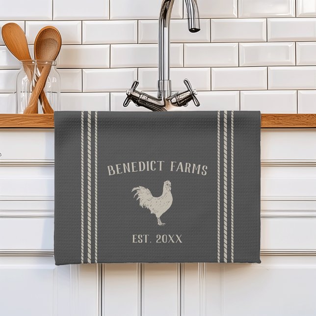 Charcoal Rustic Personalized Farm Name Kitchen Towel (Creator Uploaded)