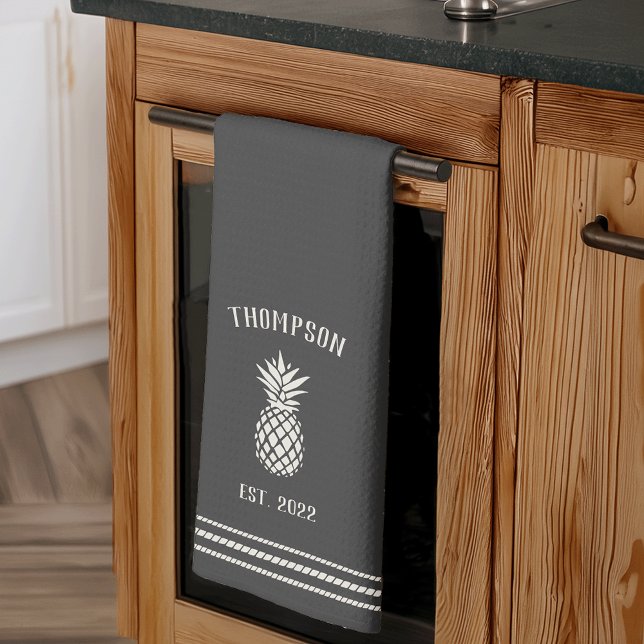 Charcoal Rustic Pineapple Personalized Kitchen Towel (Creator Uploaded)