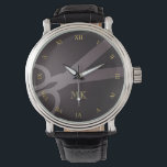 Charcoal Scissors & Monogram Watch<br><div class="desc">This watch features your monogram and a pair of scissors against a dark grey background, with gold-coloured roman numerals. It makes for a perfect gift for a hair dresser, hair stylist, tailor, and more.</div>