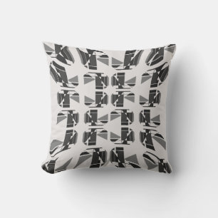 Charcoal Shades on White Small Shapes Labyrinth Throw Pillow