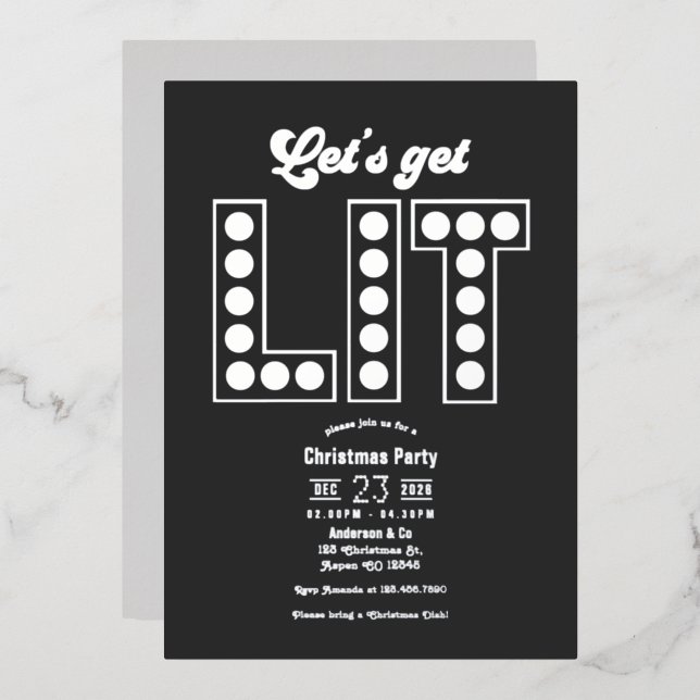 Charcoal Shine Let's Get Lit Retro Christmas Party (Front/Back)
