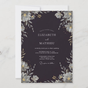 Charcoal Silver Leafy Wedding Invitation