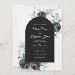 Charcoal Silver Rose Wedding Invitation