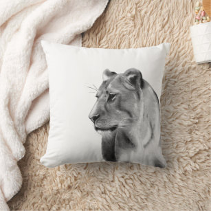 Charcoal Sketch Lioness Female Lion Throw Pillow