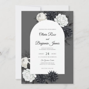 Charcoal Soft White Bloom Wedding Invitation