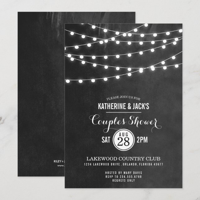 Charcoal String Lights Couples Shower Invitation (Front/Back)