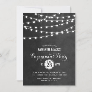 Charcoal String Lights Engagement Party Invitation