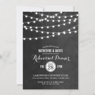 Charcoal String Lights Rehearsal Dinner Invitation