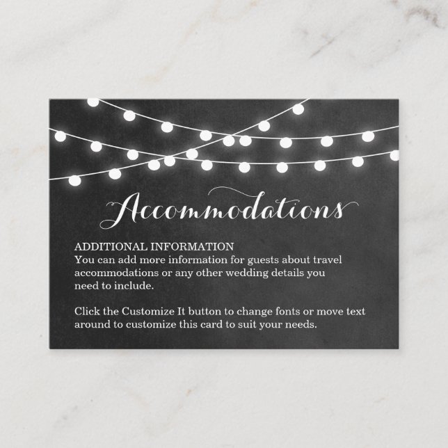 Charcoal String Lights Wedding Insert Card (Front)