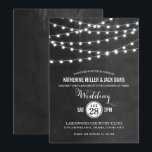 Charcoal String Lights Wedding Invitation<br><div class="desc">Chic modern summer wedding invitation design with simple elegant glowing string lights hanging across the top and a classy mix of modern and calligraphy script fonts on a printed faux watercolor texture background. A simple and stylish preppy design, perfect for summer! Click the CUSTOMIZE IT button to customize fonts, move...</div>