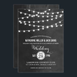 Charcoal String Lights Wedding Invitation<br><div class="desc">Chic modern summer wedding invitation design with simple elegant glowing string lights hanging across the top and a classy mix of modern and calligraphy script fonts on a printed faux watercolor texture background. A simple and stylish preppy design, perfect for summer! Click the CUSTOMIZE IT button to customize fonts, move...</div>