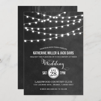 Charcoal String Lights Wedding Invitation