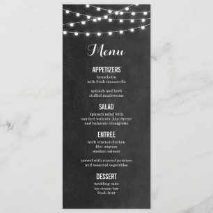 Charcoal String Lights Wedding Menu Card