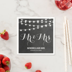 Charcoal String Lights Wedding Monogram Napkin