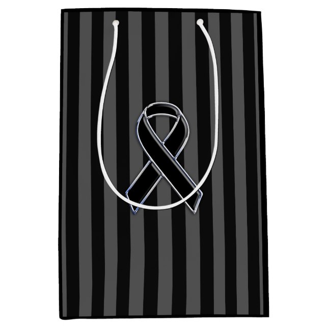 Charcoal Stripes Style Black Ribbon Awareness Medium Gift Bag (Front)
