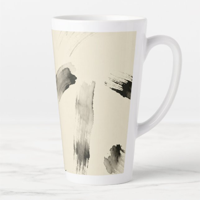 Charcoal Strokes Pattern | Minimal Beige Abstract  Latte Mug (Right)