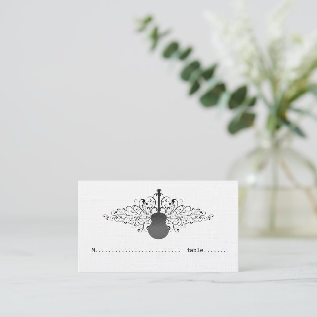 Charcoal Swirls Guitar Place Card (Standing Front)