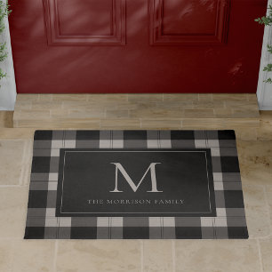 Charcoal & Tan Plaid Monogram & Name Doormat