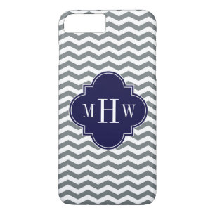 Charcoal Thin Chevron Navy Quatrefoil 3 Monogram Case-Mate iPhone Case