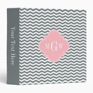Charcoal Thin Chevron Pink Quatrefoil 3 Monogram Binder