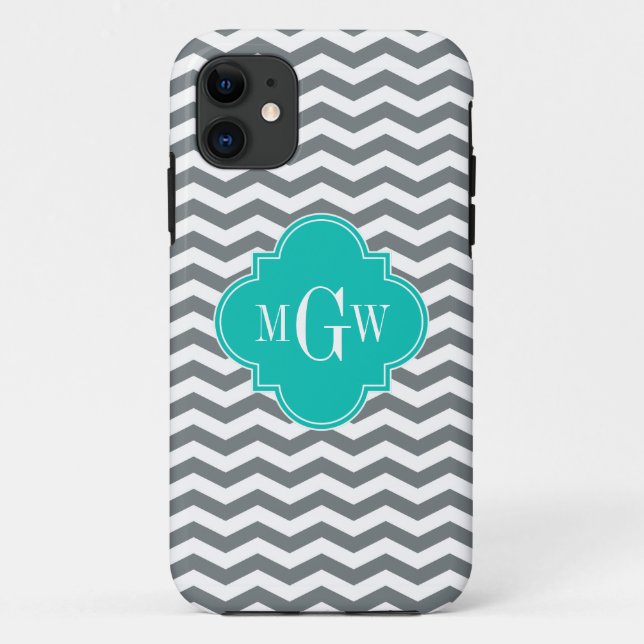 Charcoal Thin Chevron Teal Quatrefoil 3 Monogram Case-Mate iPhone Case (Back)