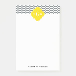 Charcoal Thin Chevron Yellow Quatrefoil 3 Monogram Post-it Notes