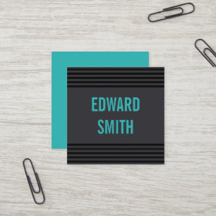 Charcoal & Turquoise with Black Stripes Square Business Card