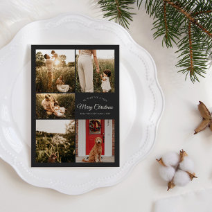 Charcoal Very Merry Christmas Five Photo Collage Holiday Card