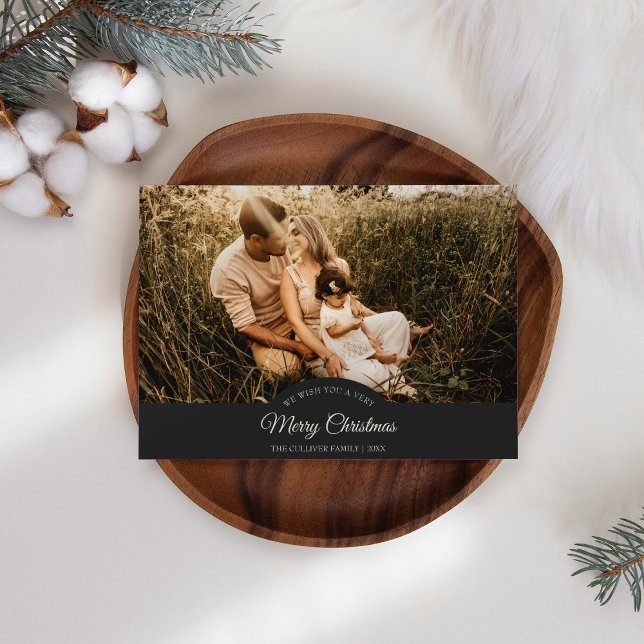 Charcoal Very Merry Christmas Four Photo Landscape Holiday Card (Creator Uploaded)