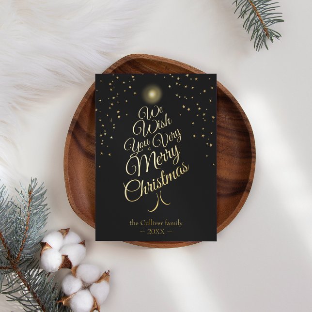 Charcoal Very Merry Christmas Tree Family Letter Foil Holiday Card (Creator Uploaded)
