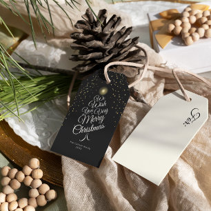 Charcoal Very Merry Christmas Tree Family Name Gift Tags