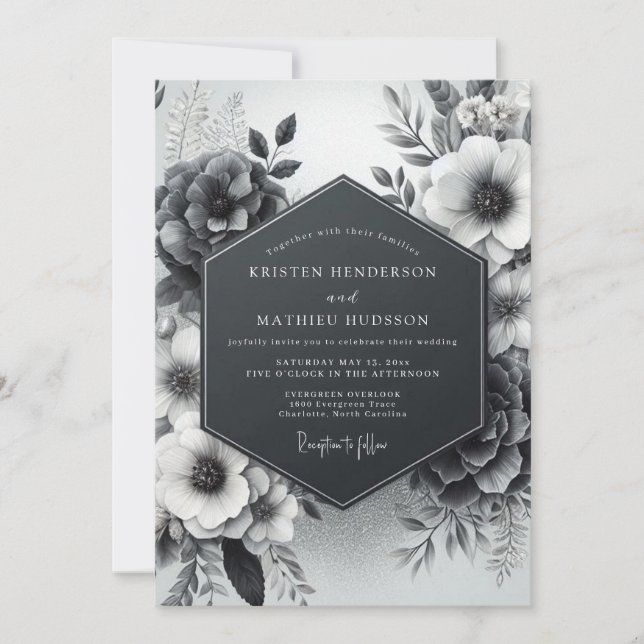 Charcoal Vesperal Flora Wedding Invitation (Front)