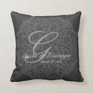 Charcoal Victorian design Wedding Keepsake pillow