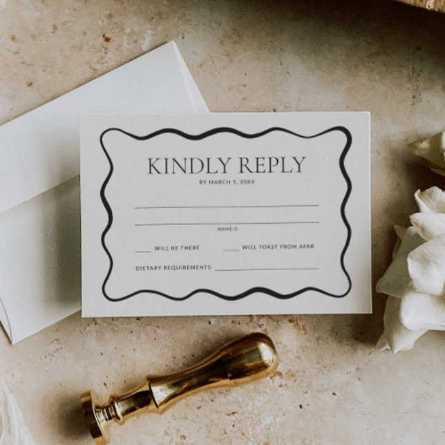 Charcoal Wavy Border Wedding RSVP Card (Creator Uploaded)